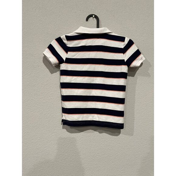 Janie and Jack Boys Size 5 Striped Short Sleeve Polo Shirt White Blue - Picture 2 of 4